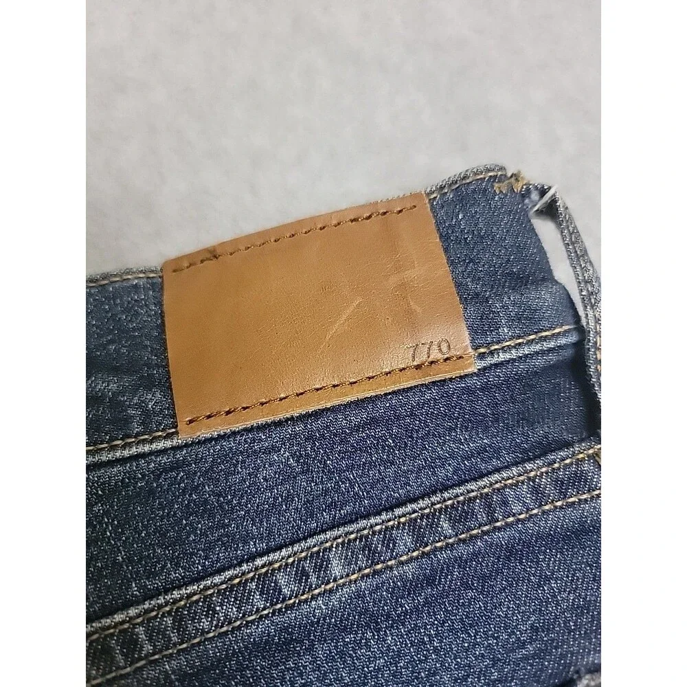 J Crew‎ 770 Jeans Mens 32 34x30 Straight Taper Dark Blue Stretch Mod Rise Preppy